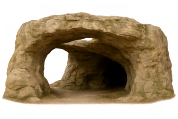 Natural rock cave entrance with transparent background