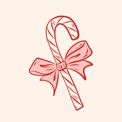 Fototapeta premium Coquette Christmas candy canes. Traditional xmas sweet dessert with bow. New year or Christmas holiday.