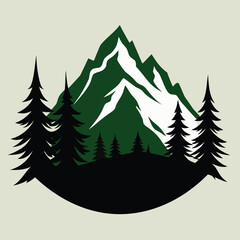 Obraz premium Majestic mountain peak with snowcapped summit rises above a dense forest of evergreen trees, creating a serene and picturesque landscape