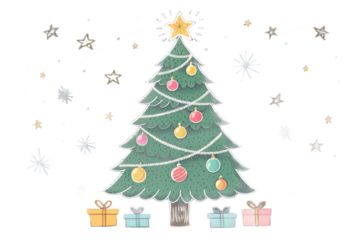 Hand-drawn Christmas tree in chalk style with childlike lines, creating a playful and cozy holiday feel. Perfect for festive designs, Christmas cards, winter posters, or creative projects. Vector illu