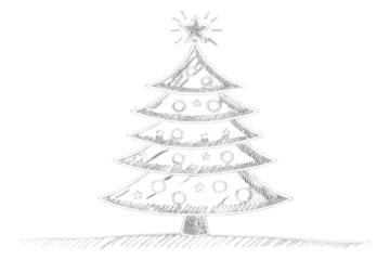Hand-drawn Christmas tree in chalk style with childlike lines, creating a playful and cozy holiday feel. Perfect for festive designs, Christmas cards, winter posters, or creative projects. Vector illu