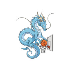 Asian dragon playing basketball cartoon vector illustration
