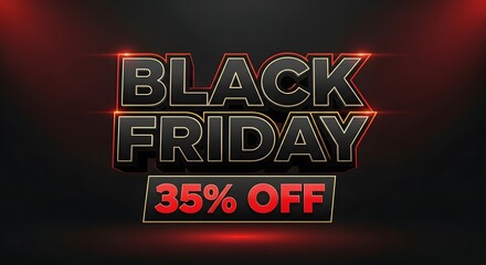 Black friday sale advertisement with thirty five percent off on a dark red gradient background
