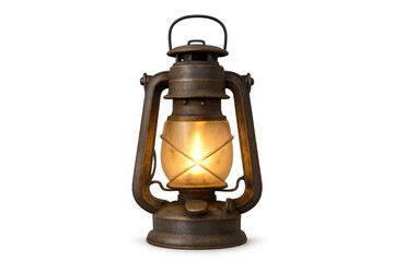 Old rustic oil lantern illuminating with warm light