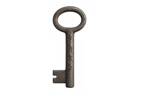 Antique metal key with old runic symbols