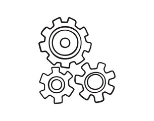 cogs and gears doodle hand drawn icon. Outline drawing settings three cogs and gears line clipart symbol