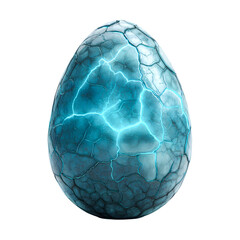 Mysterious glowing blue cracked dragon egg with ethereal energy emanating from within isolated on transparent background