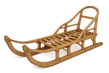 Vintage wooden sleigh for winter activity, transparent background