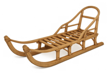 Vintage wooden sleigh for winter activity, transparent background