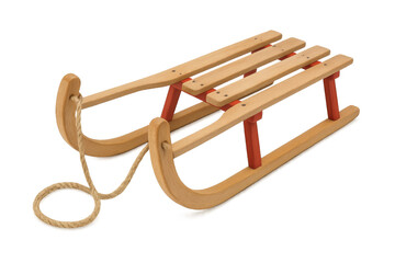 Wooden sled with red runners on transparent background