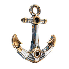 Ornate metallic ship anchor with intricate details isolated on transparent background