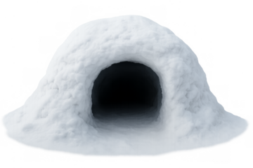 Igloo snow shelter with dark entrance transparent background