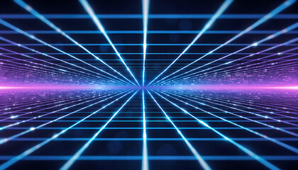 Futuristic AR VR Digital Grid Background with Neon Blue Lights