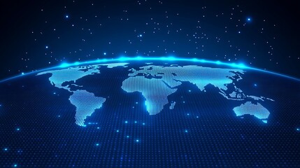 Fototapeta premium Global network connections digital earth map glowing blue high resolution photo