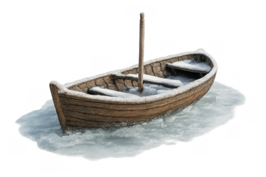 Wooden boat frozen in ice on transparent background - Powered by Adobe