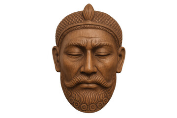 Wood carving mask representing a meditating man