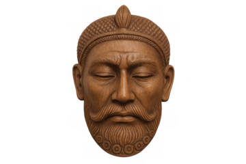 Wood carving mask representing a meditating man