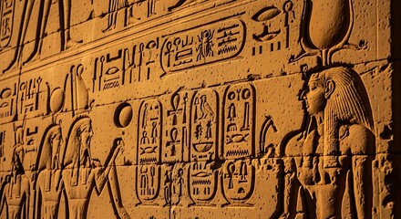 Egyptian Hieroglyphs Wall in Warm Light