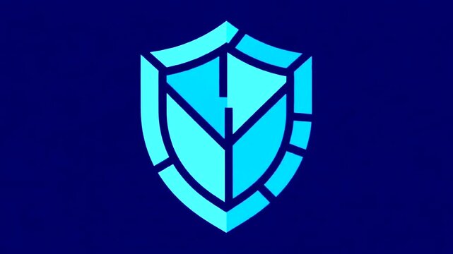 Abstract blue shield logo design on a dark background, symbolizing protection