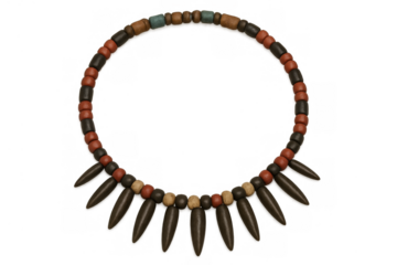 Tribal wooden beads necklace on transparent background