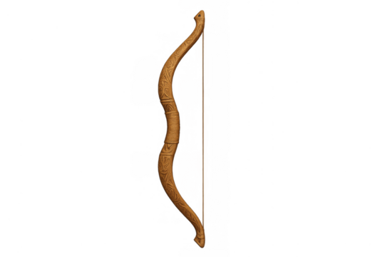 Ornate wooden longbow with intricate carving on transparent background - Powered by Adobe
