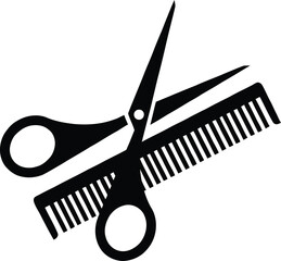 Black silhouette of scissors and comb icon for hairdressing and grooming