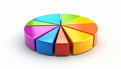 Glossy 3D pie chart with eight colorful segments symbolizing data visualization and category comparison