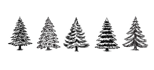 Christmas black trees set on white	
