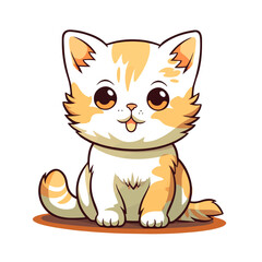 Cute orange cartoon kitten sitting and smiling
