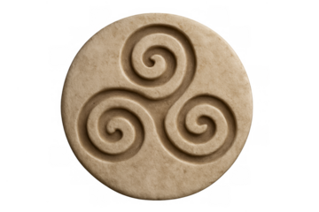 Triskele celtic symbol carved in stone on transparent background