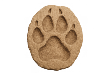 Ancient animal paw print fossil on transparent background
