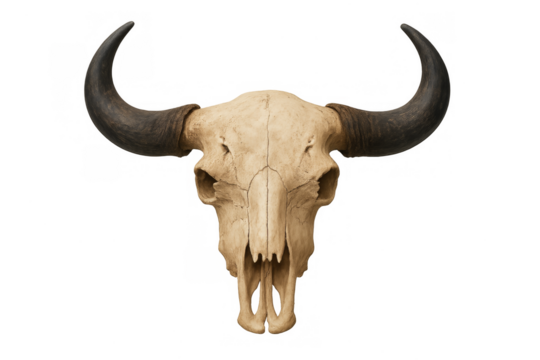 Buffalo skull with horns on transparent background
