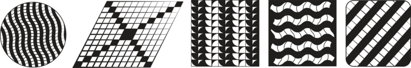 Modern Geometric Abstract Pattern Set with Optical Line and Wave Shapes Vector Design