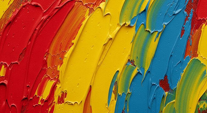 Vibrant abstract painting with bold brushstrokes in red, yellow, and blue creates a dynamic and modern texture for creative projects, artistic backgrounds - Powered by Adobe