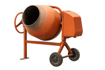 Orange portable cement mixer for construction industry