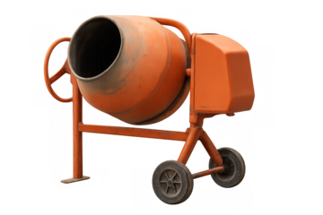 Orange portable cement mixer for construction industry
