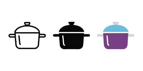 pot illustration set outline black silhouette and colored cookware