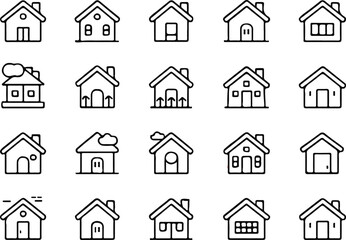 house icons set 20 outline vector pixel perfect editable strokes