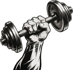 Closeup of a hand gripping a heavy dumbbell during a workout, isolated on white background
