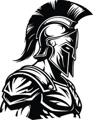 Spartan warrior wearing helmet and armor, isolated on white background