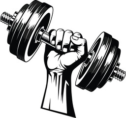Strong fist holding a heavy dumbbell, isolated on white background