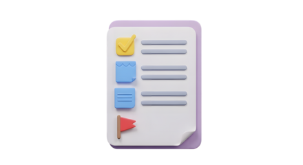 A 3d render of a document with a checklist, email, and flag isolated on transparent background a digital to do list