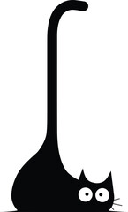 Funny black cat with a very long neck stretching upwards