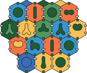 Modular Hexagonal Tiles with Varied Shapes Pattern