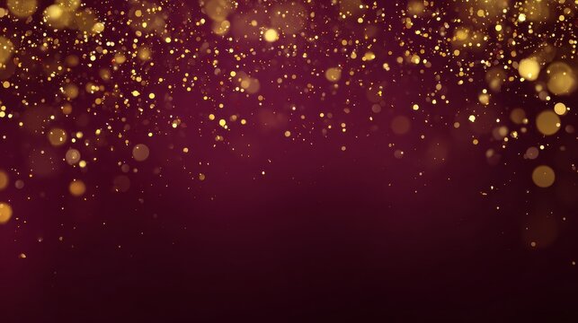 elegant burgundy background with golden bokeh lights and glittering confetti for celebrations
