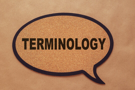 Word TERMINOLOGY on a cork board. The concept of progress and business.