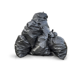 pile of black garbage bags is isolated on a transparent background