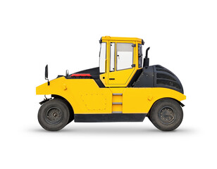 yellow simple tractor for various jobs is isolated on a transparent background