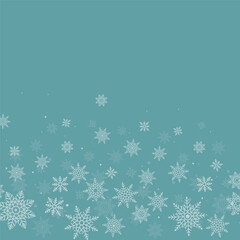 Christmas background with elegant falling snowflakes at the bottom. Perfect festive winter theme for greeting cards, invitations, wrapping paper, posters and holiday seasonal designs.
