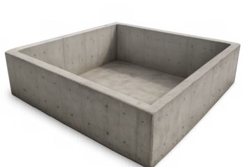 Empty concrete square box foundation with transparent background